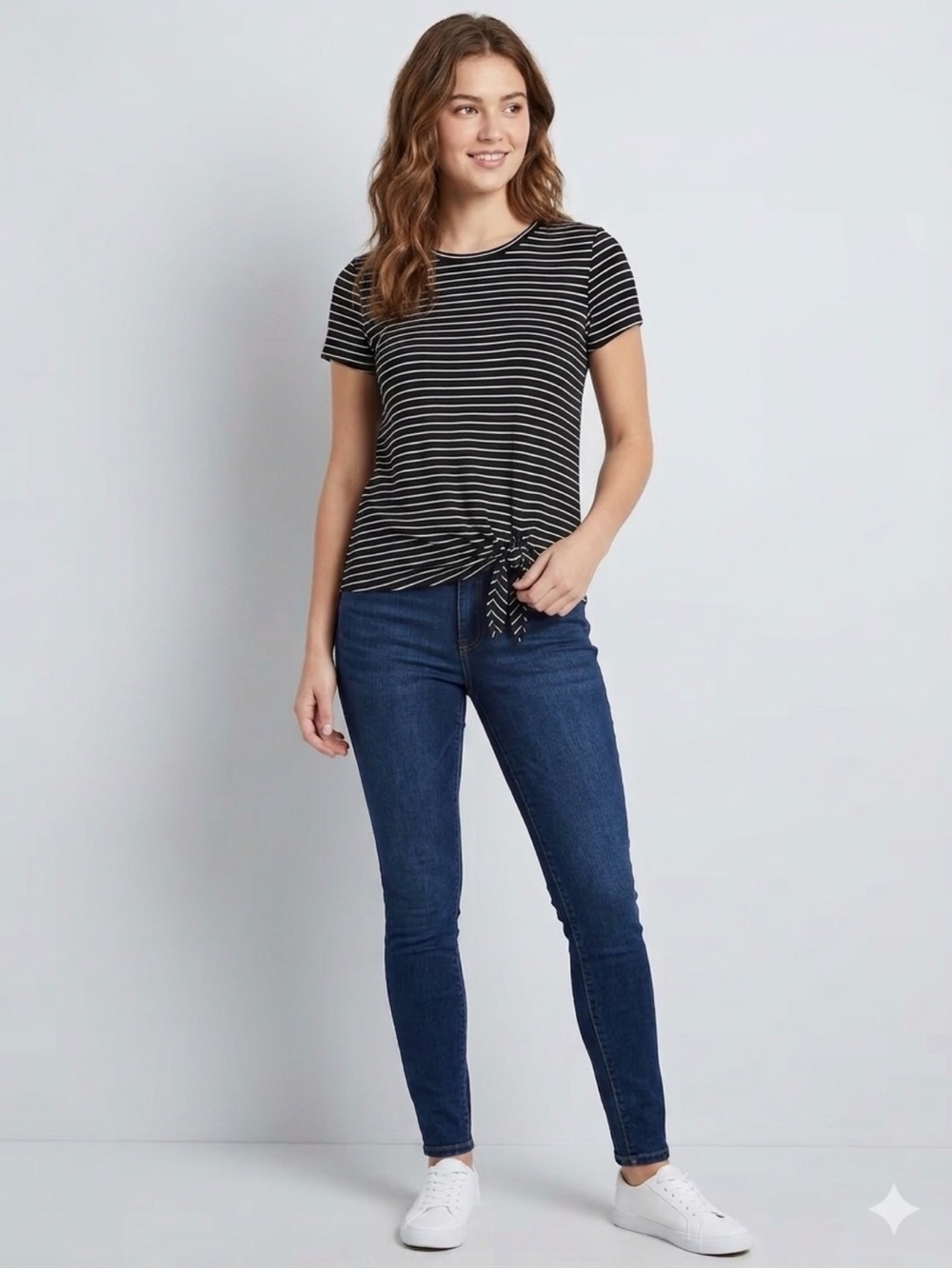 Simply Vera Vera Wang Black & White Striped Tie-Front Tee